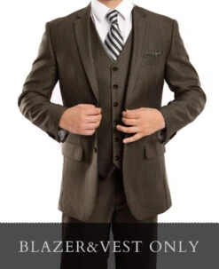 (38S Blazer Vest) Charcoal Brown Modern Fit Blazer 2 Button With Vest