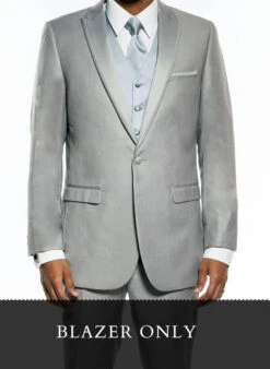 (36R Blazer) Light Gray Slim Fit Blazer With Satin Peak Lapel