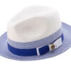 Men's Braided Straw Fedora Two Tone Weave In Royal Blue