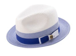 Men's Braided Straw Fedora Two Tone Weave In Royal Blue
