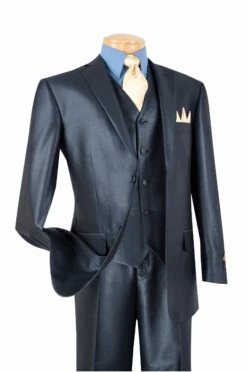 Nautilus Collection - Shiny Regular Fit Men's Suit 3 Piece 2 Button In Midnight Blue