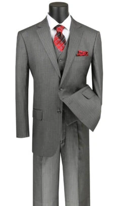 Sovana Collection - Regular Fit 3 Piece Suit 2 Button Tone On Tone Stripe In Gray