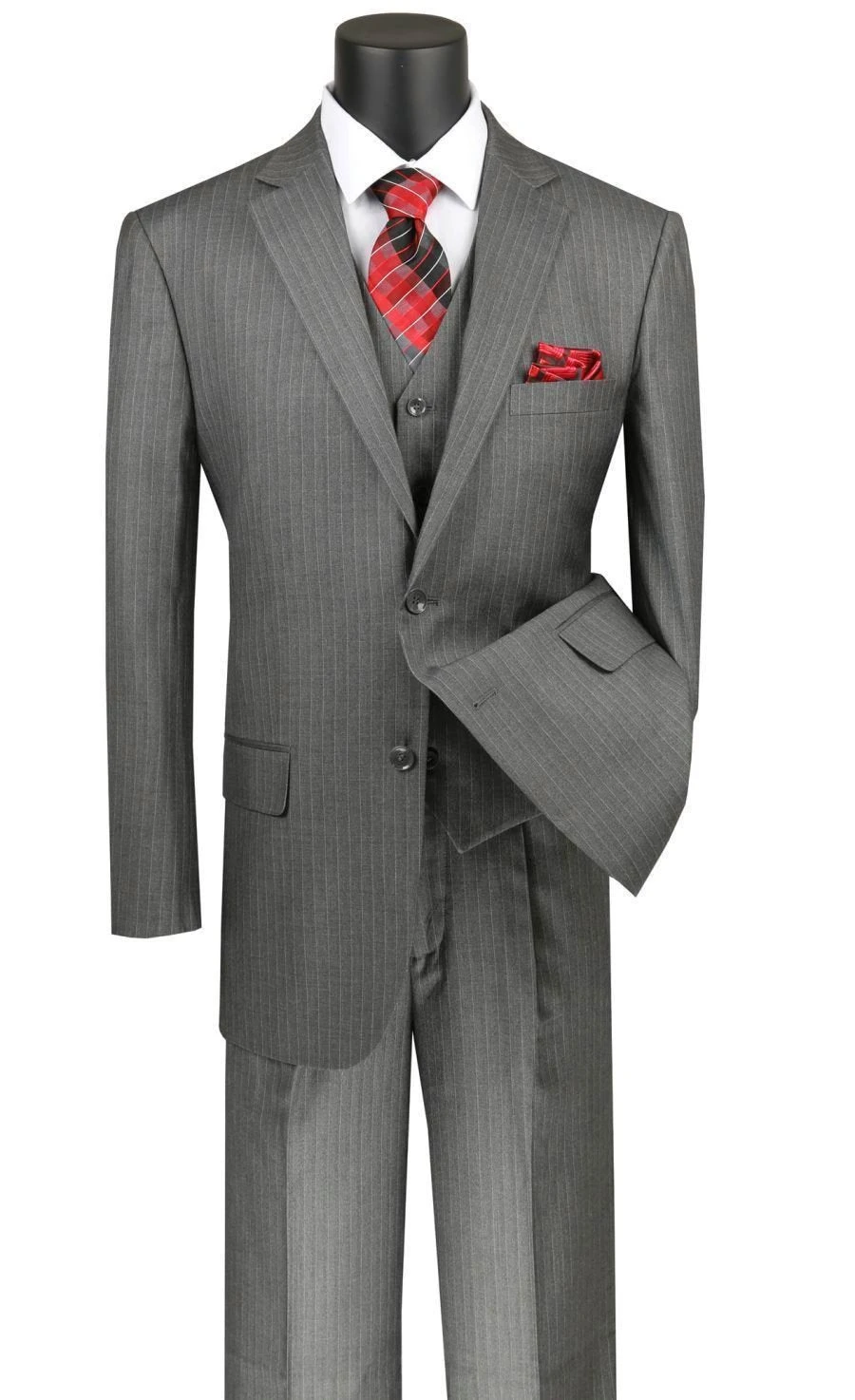Sovana Collection - Regular Fit 3 Piece Suit 2 Button Tone On Tone Stripe In Gray 1 Sovana Collection - Regular Fit 3 Piece Suit 2 Button Tone On Tone Stripe In Gray