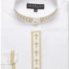 Men's Banded Collar Embroidered Shirt In White/Gold