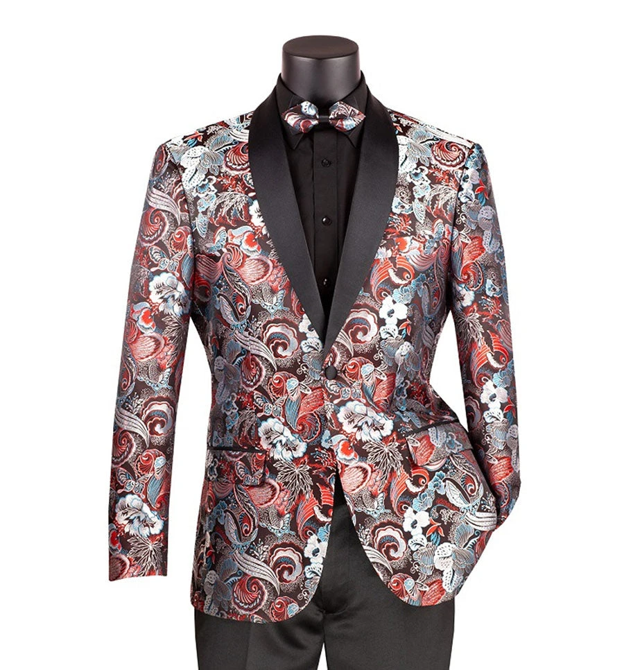 Burgundy Modern Fit Paisley Pattern Jacquard Fabric Jacket With Bow Tie 1 Burgundy Modern Fit Paisley Pattern Jacquard Fabric Jacket With Bow Tie