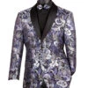 Navy Modern Fit Paisley Pattern Jacquard Fabric Jacket With Bow Tie