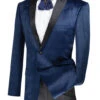 (XL, 3XL) Slim Fit Velvet Jacket 2 Button Peak Lapel Glen Plaid Pattern In Navy