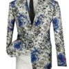 Slim Fit Floral Design Jacket In Blue