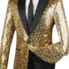Regular Fit Gold Sequins Party Jacket With Trim Leopard Pattern