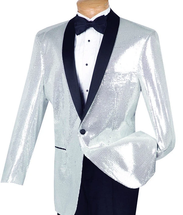 Spotlight Collection - Regular Fit Sliver-White Sequins Party Jacket 1 Spotlight Collection - Regular Fit Sliver-White Sequins Party Jacket