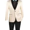 Champagne Beige Slim Fit Blazer Stretch Sateen 1 Button With Narrow Shawl Lapel