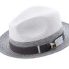 Men's Braided Straw Fedora Two Tone Weave In Gray