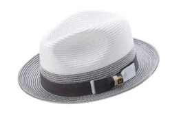 Men's Braided Straw Fedora Two Tone Weave In Gray
