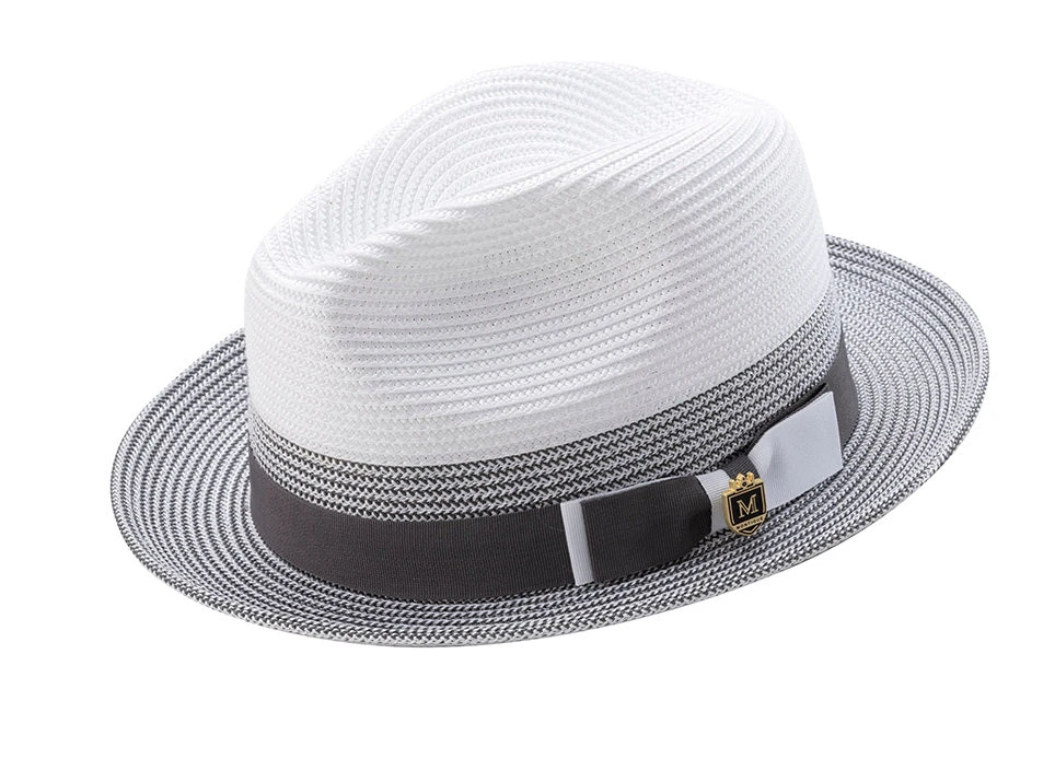 Men's Braided Straw Fedora Two Tone Weave In Gray 1 Men's Braided Straw Fedora Two Tone Weave In Gray
