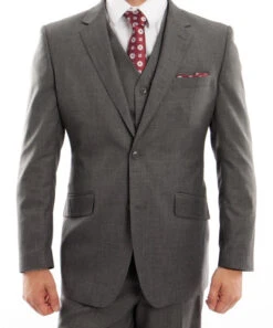 Arezzo Collection - 100% Wool Suit Modern Fit Italian Style 3 Piece In Dark Gray