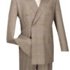Alexander Collection - Tan Double Breasted 2 Piece Suit Regular Fit Glen Plaid
