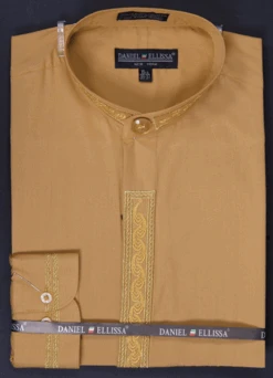 Basic Banded Collar Dress Shirt Wave Print In Honey/Gold