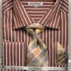 French Cuff Regular Fit Shirt Set Bold Stripe Brown With Tie, Cuff Links And Hanky