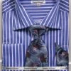 French Cuff Regular Fit Shirt Set Bold Stripe Royal Blue With Tie, Cuff Links And Hanky