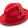 (L) Men's Red Wool Felt Fedora Hat Snap Brim Crushable