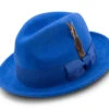 Men's Royal Blue Wool Felt Fedora Hat Snap Brim Crushable