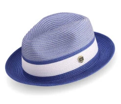 Men's Braided Two Tone Pinch Fedora Hat In Royal Blue