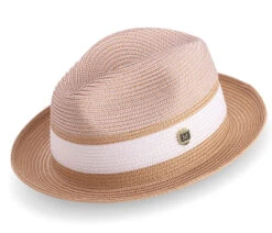 Men's Braided Two Tone Pinch Fedora Hat In Tan