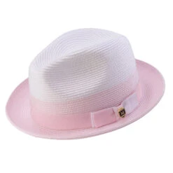 Men's Braided Straw Fedora Two Tone Weave In Pink