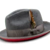 2 ⅜" Brim Wool Felt Dress Hat With Feather Accent Gray With Red Bottom