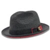 Two Tone Braided Ribbon Stingy Brim Pinch Fedora - Black With Red Bottom