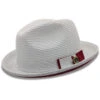 Two Tone Braided Ribbon Stingy Brim Pinch Fedora - White With Red Bottom