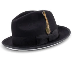 2 ¼" Brim Wool Felt Dress Hat Black With White Bottom