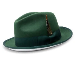 2 ¼" Brim Wool Felt Dress Hat Hunter Green With White Bottom