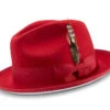 2 ¼" Brim Wool Felt Dress Hat Red With White Bottom