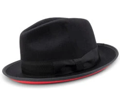(XL) 2 ⅜" Brim Wool Felt Dress Hat With Feather Accent Black With Red Bottom