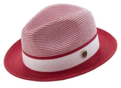 Men's Braided Two Tone Pinch Fedora Hat In Red