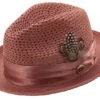 Spice Solid Color Pinch Braided Fedora With Matching Satin Ribbon