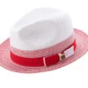 Men's Braided Straw Fedora Two Tone Weave In Red