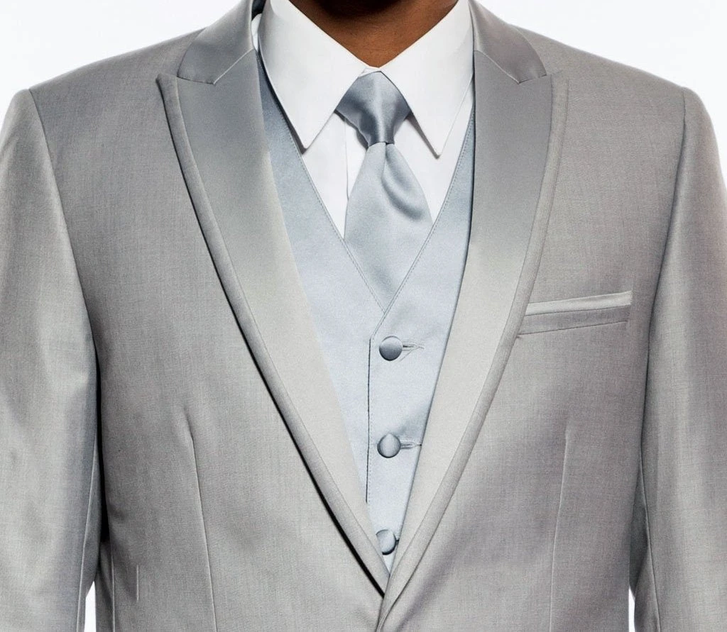 Light Gray Slim Fit 2 Piece Tuxedo With Satin Peak Lapel 2 Light Gray Slim Fit 2 Piece Tuxedo With Satin Peak Lapel - Image 2
