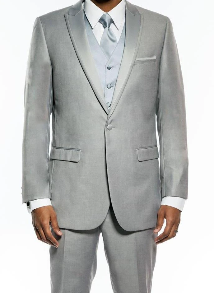 Light Gray Slim Fit 2 Piece Tuxedo With Satin Peak Lapel 1 Light Gray Slim Fit 2 Piece Tuxedo With Satin Peak Lapel
