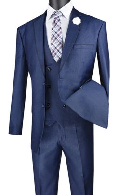 Birdseye Pattern Modern Fit 3 Piece Navy Suit With Contrast Trim -Outlet Suit Refined Store mv2b 1 navy s