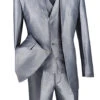 Gray Modern Fit Shiny Sharkskin 2 Button 3 Piece Suit