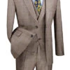 Tan Modern Fit Glen Plaid 2 Button Peak Lapel 3 Piece Suit