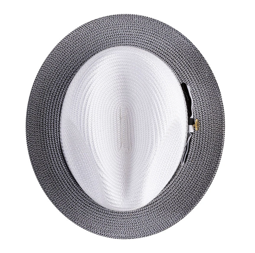 Men's Braided Straw Fedora Two Tone Weave In Black 2 Men's Braided Straw Fedora Two Tone Weave In Black - Image 2