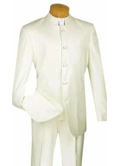 Master Collection - Regular Fit Men's 2 Piece Banded Collar Tuxedo Ivory