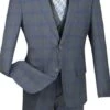 Monopoly Collection - 2 Buttons 3 Piece Suit Slim Fit Glen Plaid Gray