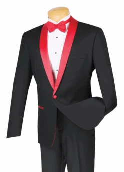 Sierra Collection - 1 Button Slim Fit Tuxedo Black With Red Lapel