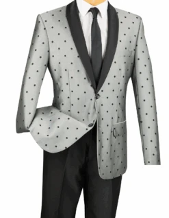 Polka Dots Fashion Suit 2 Buttons 2 Piece Slim Fit Gray