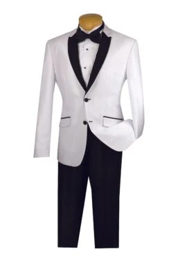 Slim Fit Shiny Sharkskin Men's 2 Piece Suit In White
