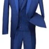 Blue Slim Fit 3 Piece Suit 1 Button With Double Breasted Vest
